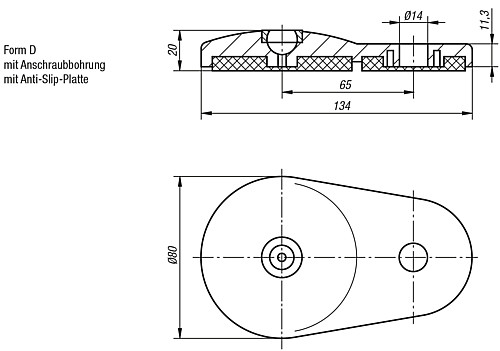 Kipp K0417.40801 TELLER M. AUSLEGER FORM D ANTISLIP, FÜR GELENKFUSS, ZINK - KIPP K0417-D Teller mit Ausleger fuer Gelenkfuesse au