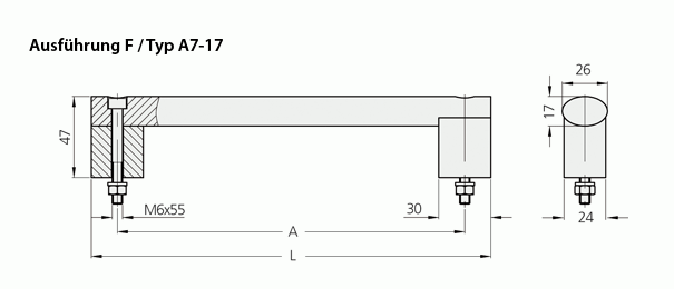 Leschhorn A7-13.F100.11 Rohrgriffe  frontseitige Befestigung A 100,  Schenkel natur, Griffsteg natur, - Griff aus Einzelelementen, komplett montiert - LE A7-17 Rohrgriffe - frontseitigen Anschrauben - Massblatt