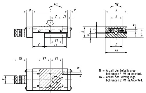 Norelem 21040-050075 PRÄZISIONS SCHLITTENFÜHRUNG, ROLLENGELAGERT, B=50, L=75 - Norelem 21040 Praezisions Schlittenfuehrungen rollengelagert mit Mikrometerspindel