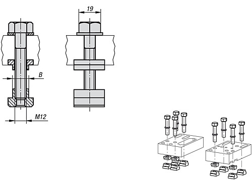 Kipp K0951.1412 FIXIERSATZ FÜR T NUTEN (NUTBREITE 14) - KIPP K0951 Fixiersatz fuer T Nuten