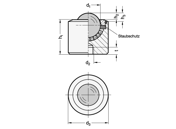 Ganter 509.6-15-SBL-M8  Kugelrollen, Gehäuse Stahl, mit Innengewinde, Grösse: 15, Gewinde d2: M 8, Werkstoff Gehäuse: S - Stahl - GN 509-6 Kugelrollen - Gehaeuse Stahl - mit Innengewinde - Massblatt