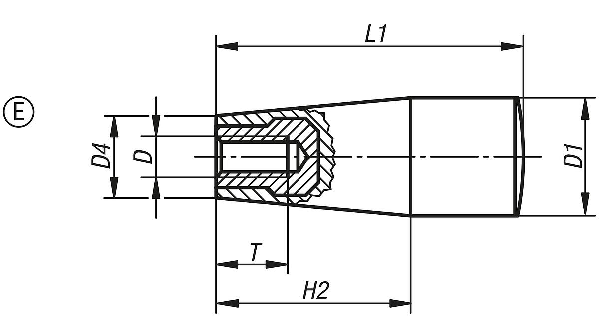 Kipp K0172.206 KONUSGRIFF, FORM E, GR.1  M6 - K0172-E Konusgriffe mit Innengewinde Form E - Massblatt