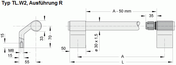 Leschhorn TL.W2-30.LR50.37   TL.W2 Griffschenkel einzeln links Technical Line - Leschhorn TL-W2 Rohrgriffserie -Technical Line- - Zeichnung Typ TL-W2 - Ausfuehrung R