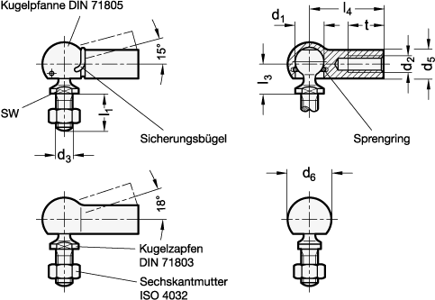 Ganter 71802-10-M6-C Winkelgelenk DIN 71802 mit Gewindezapfen, - DIN 71802 Winkelgelenke mit Gewindezapfen - Massblatt
