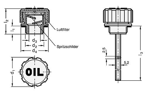 Ganter 552-31-G1/2-A-0 ENTLÜFTUNGSSCHR.M.SPRITZSCH.U.DRAHTFIL. - GN 552 Entlueftungsschrauben - Kunststoff-Skizze