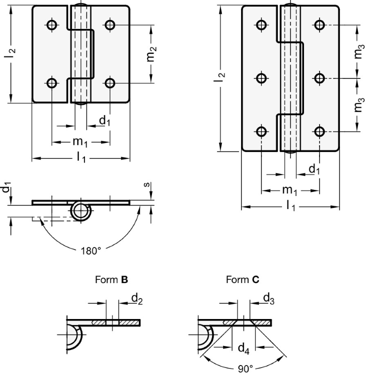 Ganter 136-ST-30-30-B Blechscharniere, quadratisch oder vertikal verlängert - GN 136 QV-ST Blechscharniere Stahl - quadratisch oder vertikal verlaengert - Skizze