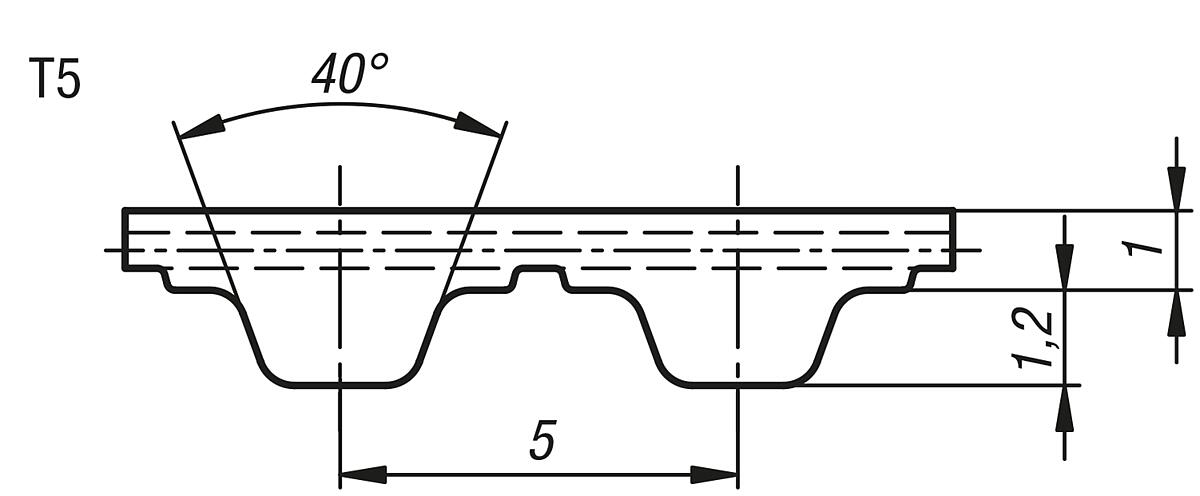 Norelem 22052-0525X0185 ZAHNRIEMEN PROFIL T 5 L=185 - NLM 22052-5 Zahnriemen Profil T5 - Massblatt