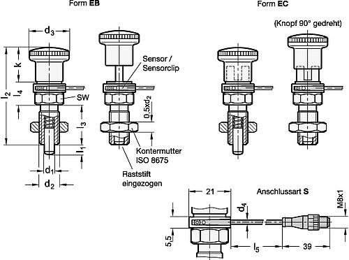 Ganter 817.6-10-12-EB-S-0,5 Edelstahl Rastbolzen, mit Sensor zur Positionsabfrage - GN 817-6 Edelstahl Rastbolzen - mit Sensor zur Positionsabfrage-Abbildung