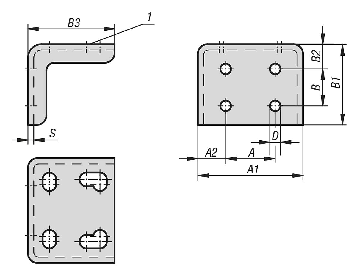 Kipp K0098.02 BEFESTIGUNGSWINKEL, A1=43, B1=36,5 - K0098 Befestigungswinkel - Massblatt