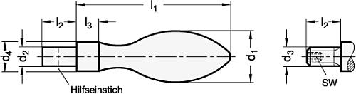 DIN 39-KT-20-E FESTER BALLENGRIFF (THERMOPLAST), d1=20, d3=M8 - DIN 39 Feste Ballengriffe Stahl - Kunststoff-Skizze