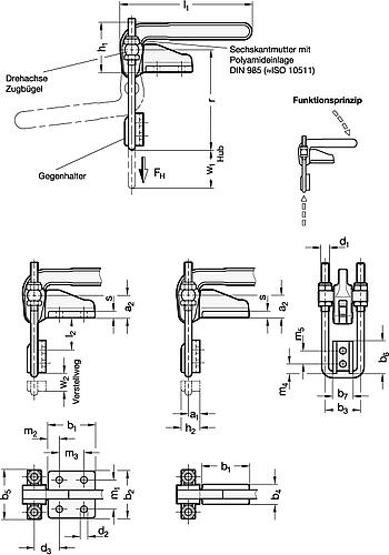 Ganter 852.1-1400-T Verschlussspanner, schwere Ausführung - GN 852-1 Verschlussspanner - schwere Ausfuehrung-Abbildung