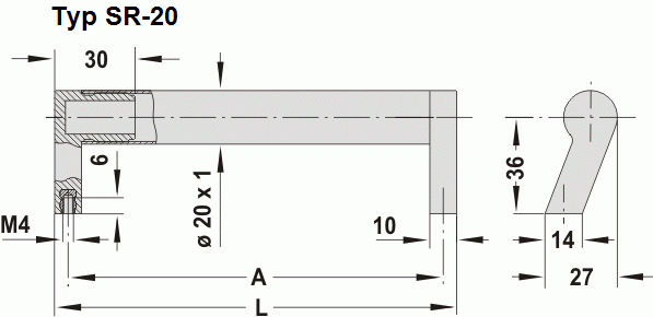 Leschhorn SR-20.200.S01   schrägstehende Rohrgriffe Rohr Ø 20 mm A 200,  Schenkel schwarz / Rohr natur Griff aus Einzelelementen, komplett montiert - Leschhorn SR-20 schraegstehende Rohrgriffe