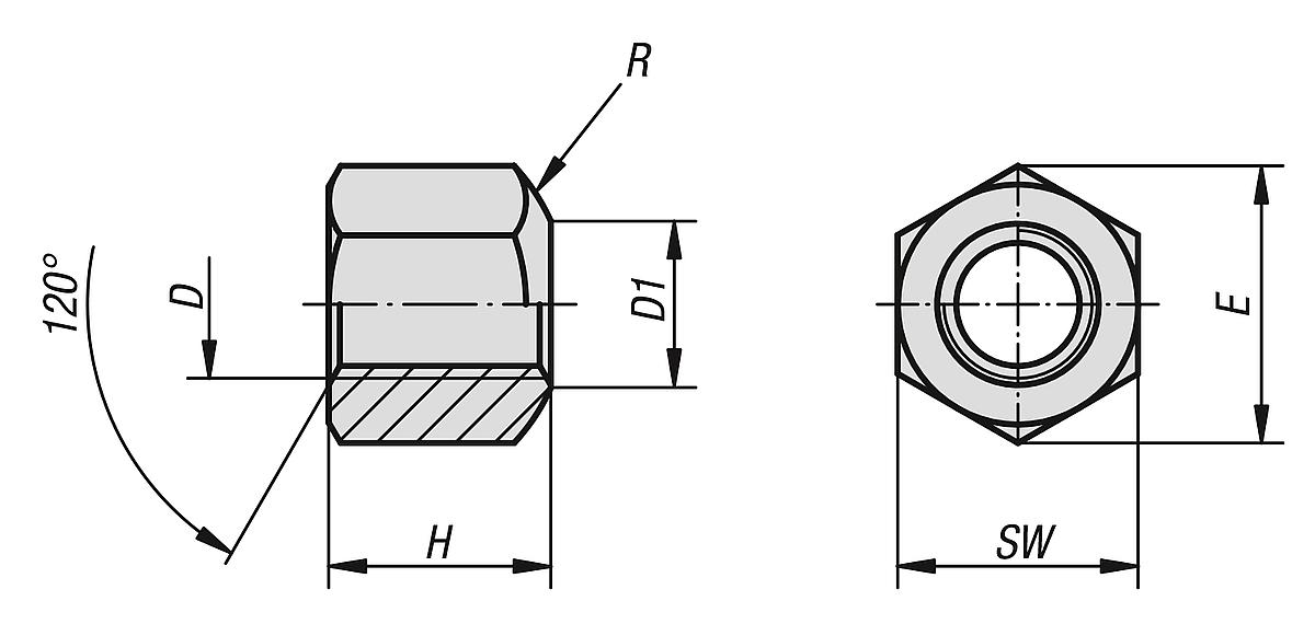 DIN 6330 SECHSKANTMUTTER,  1,5D HOCH, M18 - DIN 6330 erweitert Sechskantmuttern 1-5 D hoch - Massblatt