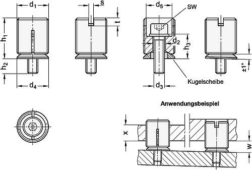 Ganter 355-M24X1,5-9-NI Edelstahl Nivellierelemente - GN 355 Edelstahl Nivellierelemente-Skizze