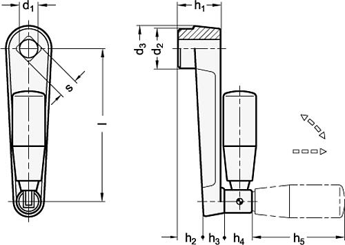Ganter 471.3-160-B17 HANDKURBEL MIT UMLEGGRIFF - GN 471-3 Umleggriff Handkurbeln - Aluminium-Skizze