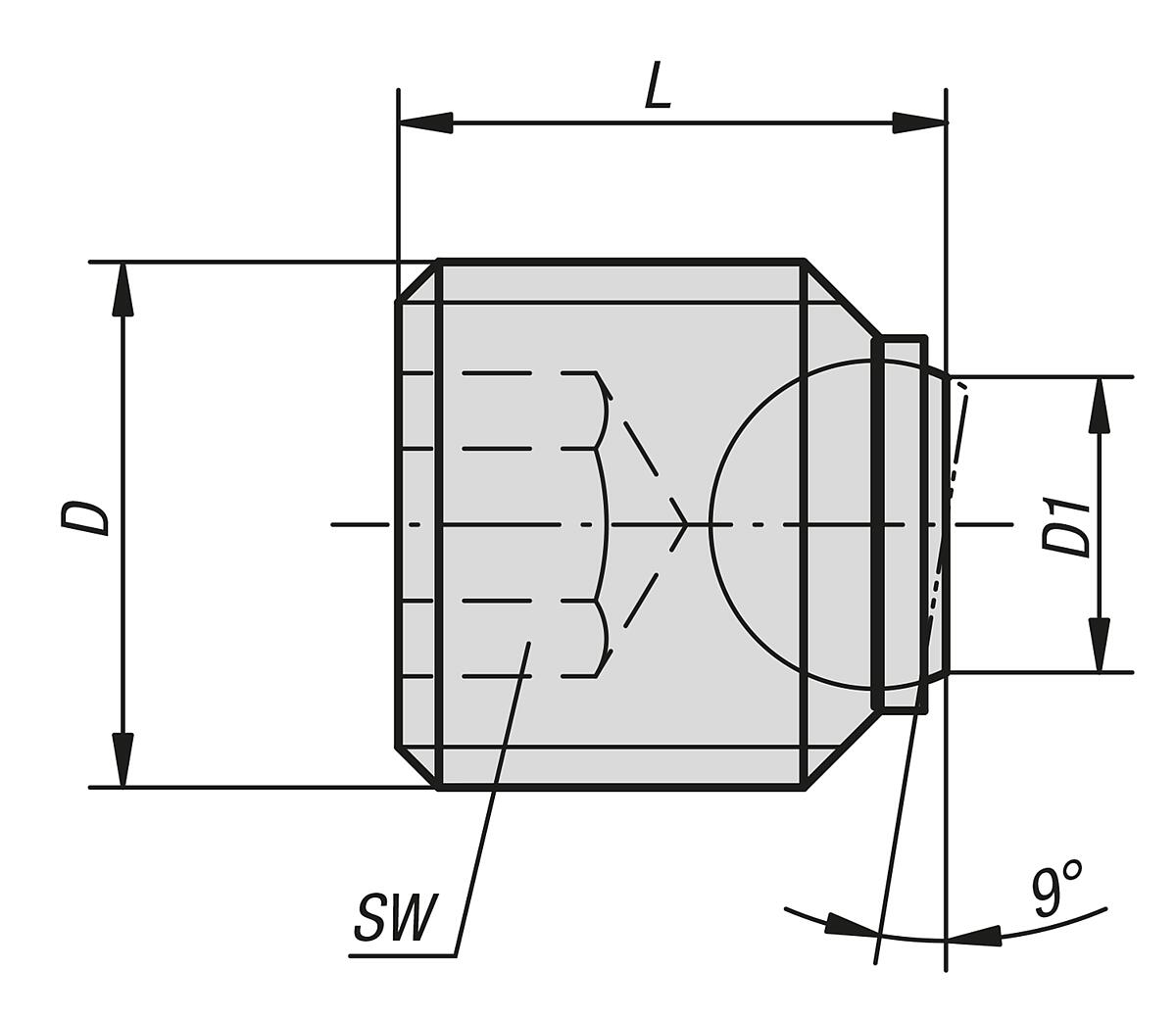 Norelem 07109-1416 KUGELDRUCKSCHRAUBE, KURZE AUSFÜHR., OHNE KOPF, D1=M14, L2=16 - NLM 07109 Kugeldruckschrauben ohne Kopf  kurze Ausfuehrung - Massblatt