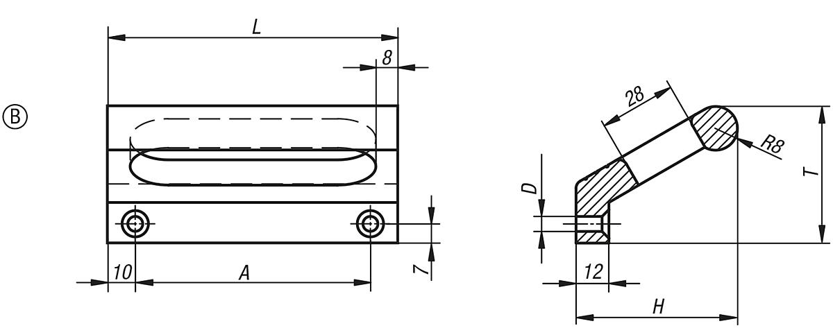 Kipp K0234.100053 WINKELPROFILGRIFF FORM B, A=100, NATURFARBEN ELOXIERT - K0234-B Winkelprofilgriffe - Form B - Massblatt