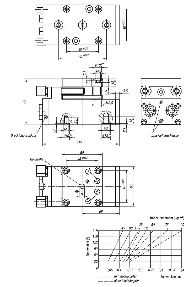 Norelem 20062-016 DREHMODUL PNEUMATISCH GR.6, - NLM 20062 Drehmodul pneumatisch - Massblatt