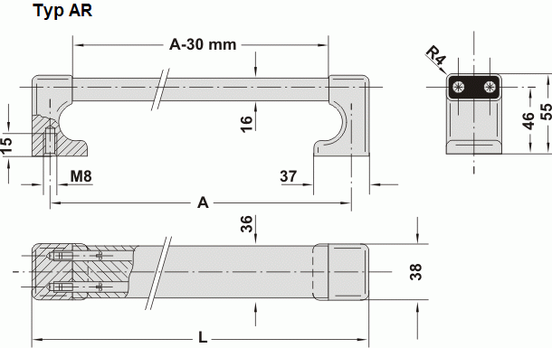 Leschhorn AR-36.350.S04  Kantenschutz_Griffe Steg- und Schenkel aus Alu_Profil  A 350, schwarz eloxiert - Griff aus Einzelelementen, komplett montiert - Leschhorn AR Kantenschutz - Griffeserien