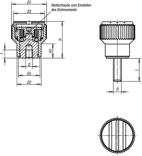 Kipp K0277.205 DREHMOMENT RÄNDELKNOPF GR.2  M5, DECKEL SCHWARZGRAU - KIPP K0277-IG Drehmoment Raendelknoepfe mit Innengew
