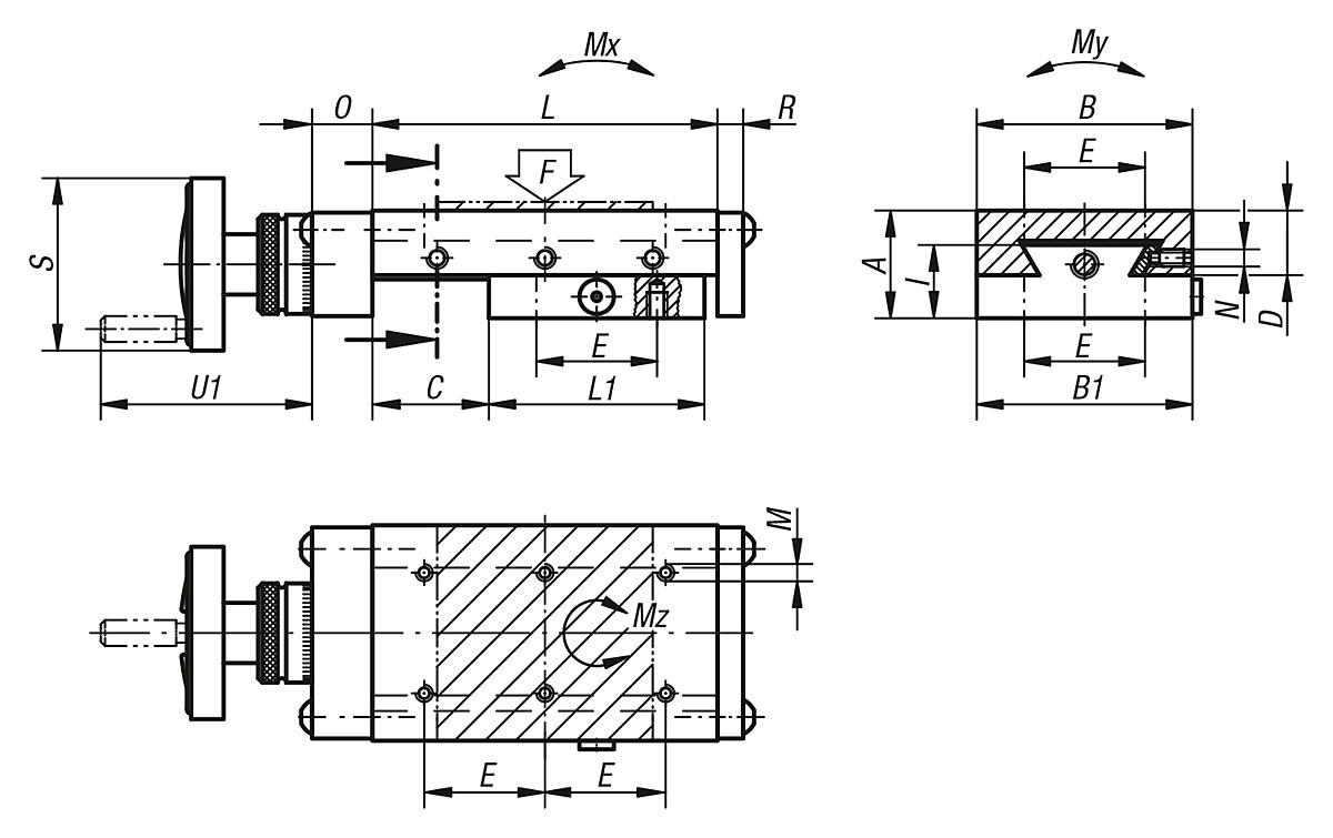 Norelem 21033-150310 SCHWALBENSCHWANZ SCHLITTENFÜHRUNG, B=150, L=310 - NLM 21033 Schwalbenschwanz Schlittenfuehrungen  mit Mikrometerspindel und Handrad - Massblatt