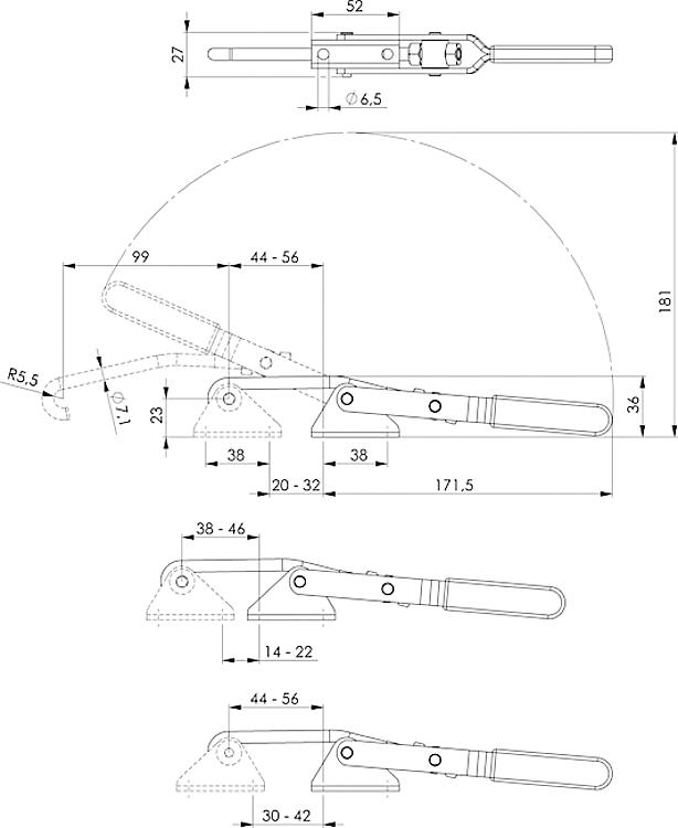 AMF 6847K-3 Verschlussspanner, Größe : 3, F1: 3 kN - LE 6847K Verschlussspanner -Skizze