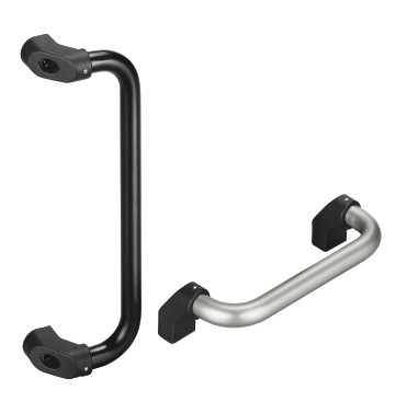 Leschhorn M3-20.A400.11   Maschinengriff abgewinkelt, frontseitige Schraubmontage A 400,  Schenkel schwarz / Rohr natur Griff aus Einzelelementen, komplett montiert - Leschhorn M3 Griffserie abgewinkelte Maschinengriffe