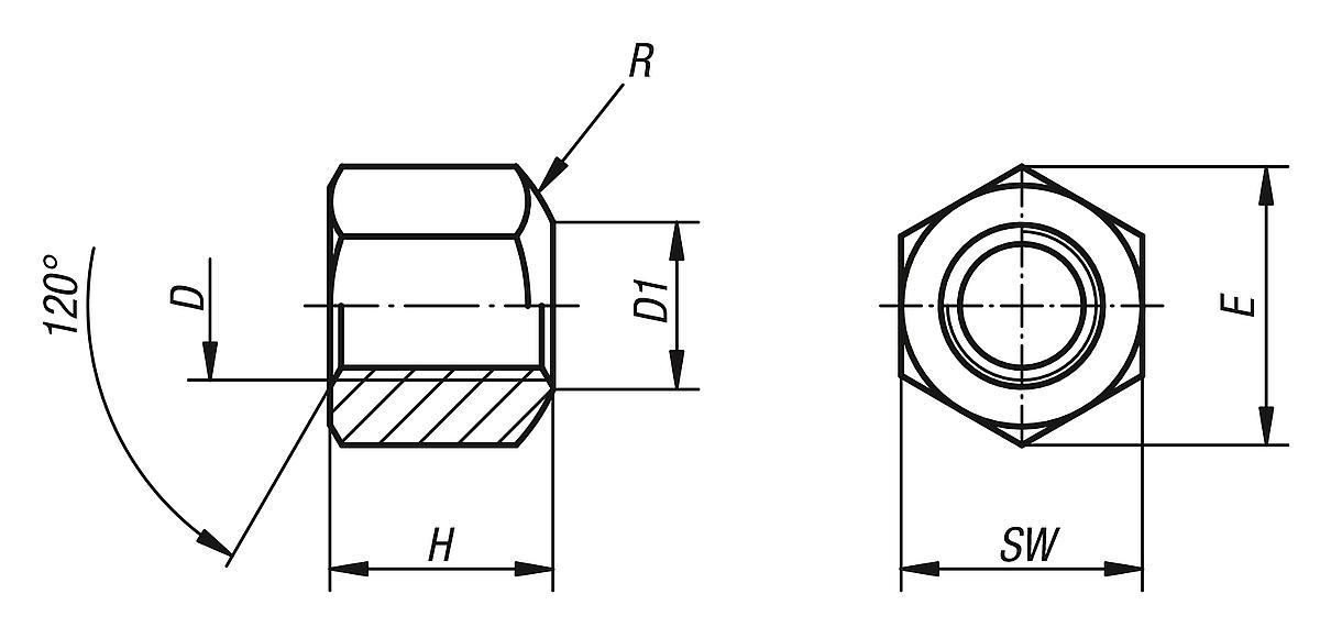 DIN 6330 SECHSKANTMUTTER,  1,5D HOCH, M20 - DIN 6330 erweitert Sechskantmuttern 1-5 D hoch - Massblatt