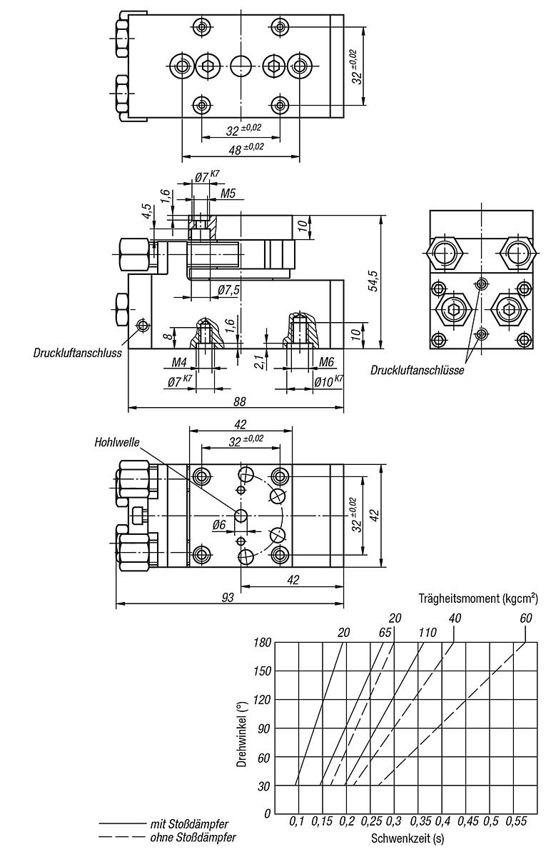 Norelem 20060-024 DREHMODUL PNEUMATISCH GR.4, - NLM 20060 Drehmodul pneumatisch - Massblatt