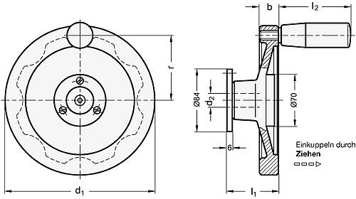 Ganter 327-160-K14-A-1 SICHERHEITS HANDRAD, M.FESTSTEH.LAGERFL. - GN 327 Sicherheits Handraeder - feststehender Lagerflansch-Skizze