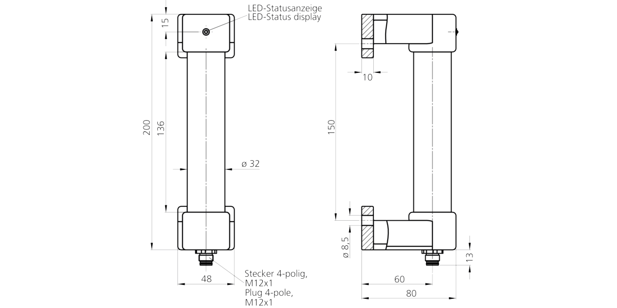 Leschhorn FG16-19O.150.84 kapazitiver Funktionsgriffe mit 1 Sensor (Öffner) und LED-Anzeige A 150 - LE FG16-19 kapazitiver Funktionsgriffe - Massblatt
