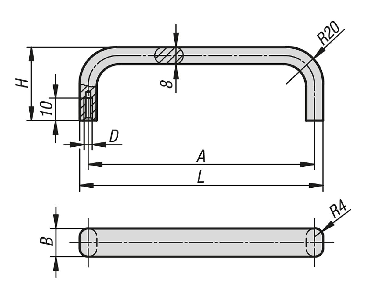 Norelem 06918-055051 BÜGELGRIFF OVAL, A=55, M5, SCHWARZ ELOXIERT - NLM 06918 Buegelgriffe oval - Massblatt