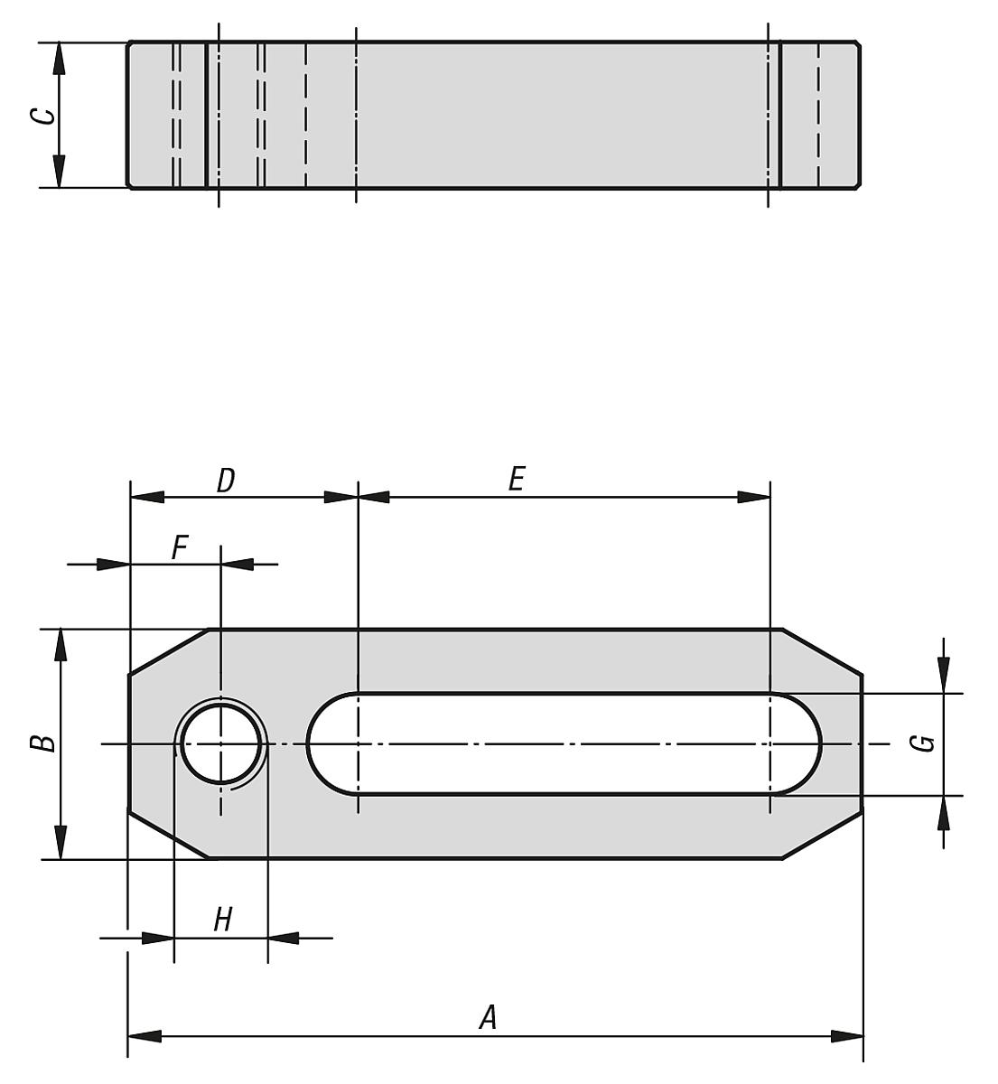 Kipp K0838.20160 VERSCHIEBBARES SPANNEISEN A=160, H=M20, - K0838 Spanneisen verschiebbar - Massblatt