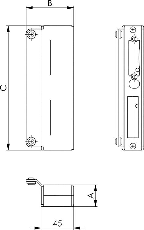 AMF 147BNIG-30 Schließkasten, V2A, Kastenbreite A: 30 mm, B: 65,5, C: 172 mm - LE 147BNIG Schliesskasten - V2A -Skizze