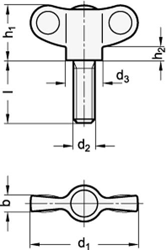 Ganter 639-32-M5-20 Flügelschrauben, Kleine Bauform, Kunststoff - GN 639 Fluegelschrauben - Kleine Bauform - Kunststoff-Skizze