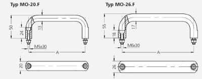 Leschhorn EMO-26-F350-54 Economy Gerätegriffe, Oval Aluminium,  26 mm frontseitige Befestigung A 350,  schwarz pulverbeschichtet - LE EMO Mschinen- und Geraetegriffe - Economy frontseitige Befestigung - Massblatt