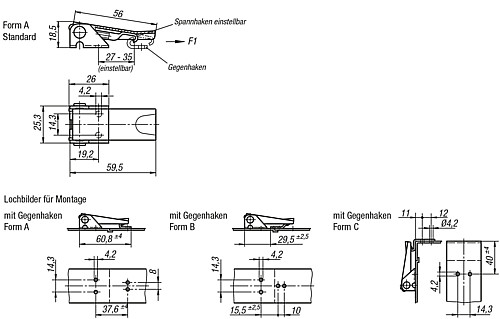 Kipp K0047.1420601 SPANNVERSCHLUSS EINSTELLBAR, FORM A, STAHL - KIPP K0047-SVA Spannverschluesse einstellbar Anschr