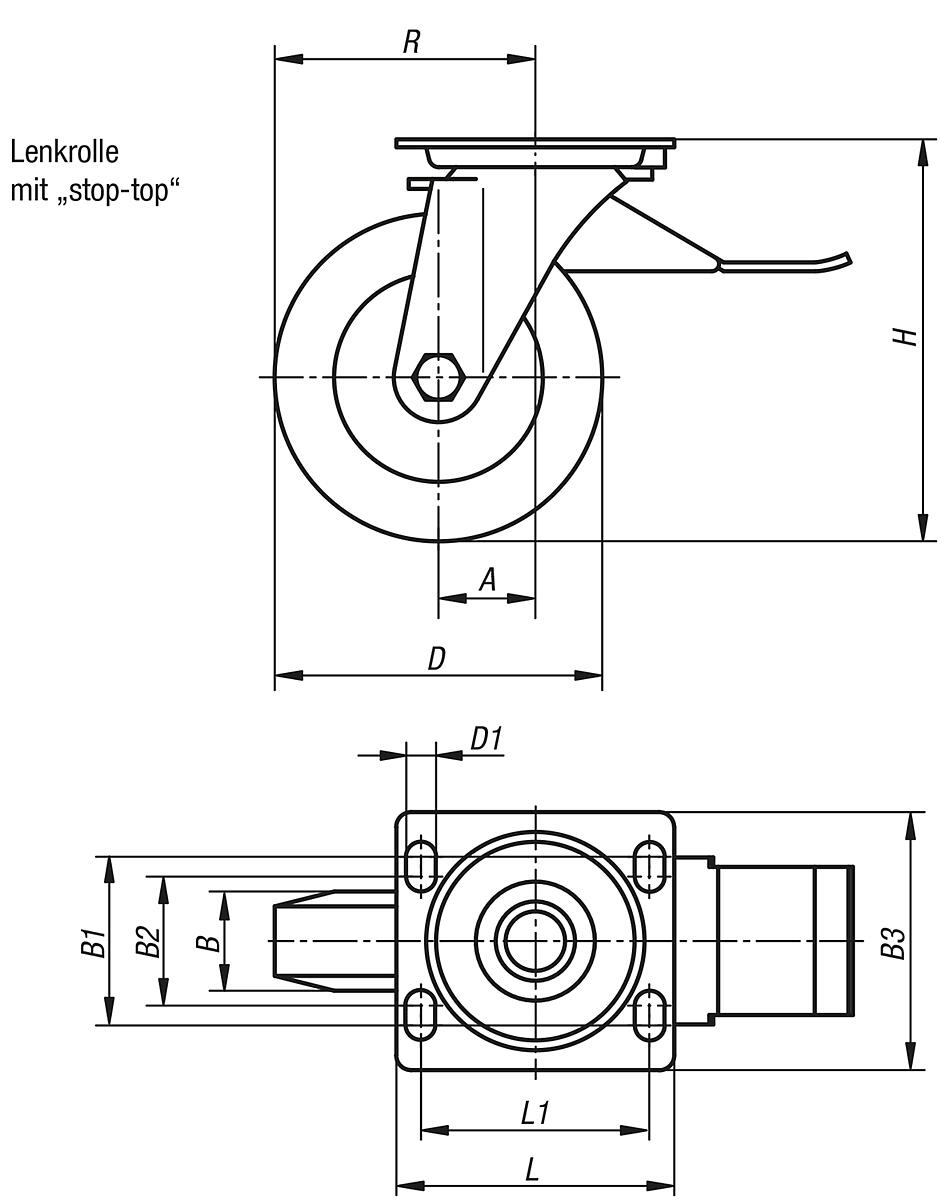Norelem 95030-125502 95030 125502 Lenkrolle mit stop top - NLM 95030-LST Lenkrolle mit stop top - Massblatt