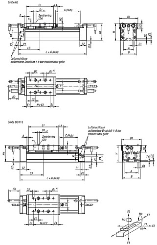 Norelem 20200-1065X0500 PORTALMODUL PNEUMATISCH, MIT SCHIENENFÜHRUNG, GR.65, C=500 - Norelem 20200 Portalmodule pneumatisch mit Schienenfuehrung