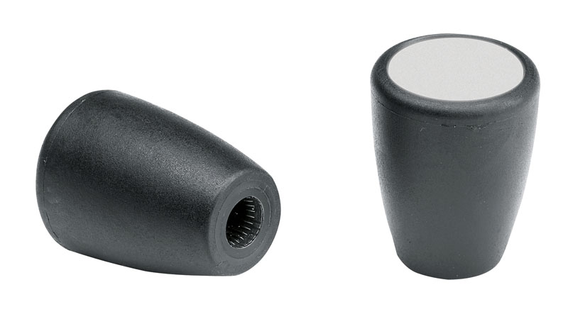 Leschhorn I125 Konusknöpfe  D 43; d 27; Bohrung d1 D10; Kunststoff PA, schwarz, Mittelstopfen grau, RAL 7035 - Boteco I125 Konusknoepfe