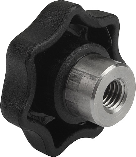 Norelem 06210-205 Sterngriff Sterngriff, Thermoplast, schwarz - Norelem 06210-K Sterngriffe mit vorstehender Stahlbuchse Form K