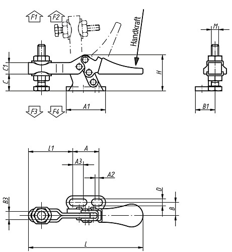 Kipp K0267.0050 MINISCHNELLSPANNER HORIZONTAL, MIT WAAGRECHTEM FUSS RECHTS, - KIPP K0267 Minischnellspanner horizontal mit waag
