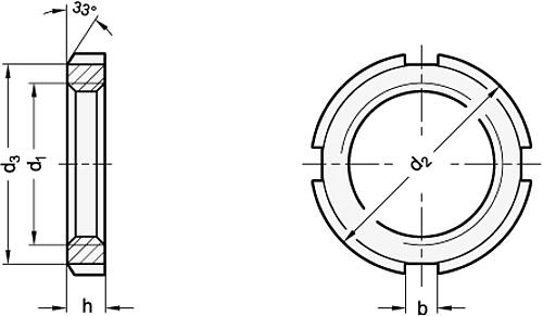 Ganter DIN 70852 Nutmuttern, M65x1,5 - DIN 70852 Nutmuttern - flache Bauform-Skizze