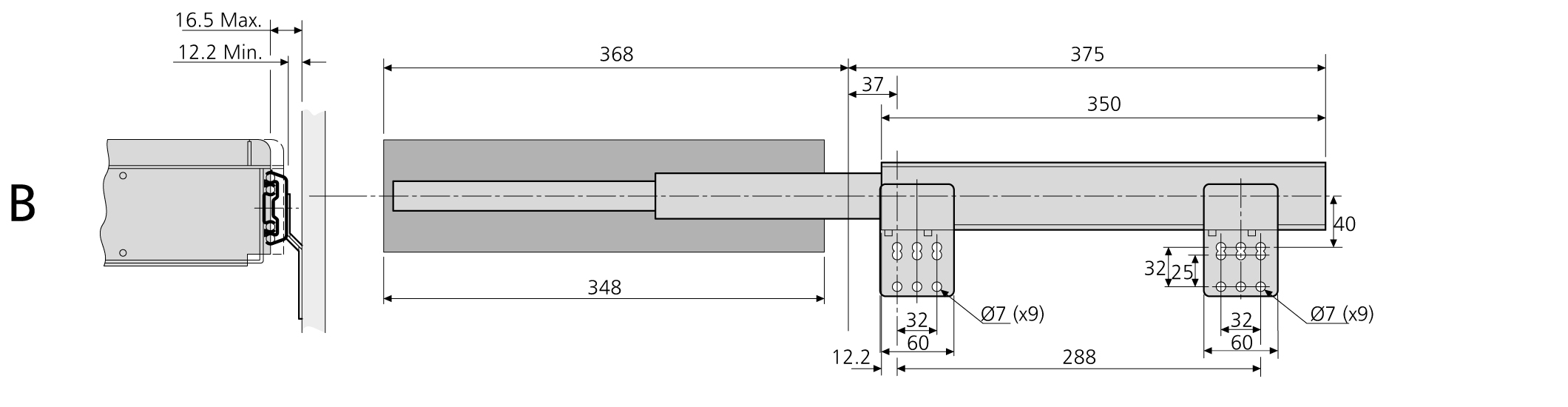 Accuride DAFR20-0500 Hängerahmen 1 x DIN A4 Einbaulänge 380-392 mm (Schiene separat zu bestellen) !! AUSLAUFARTIKEL !! - DB5517-1553