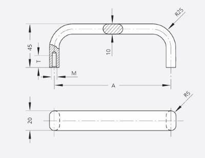 Leschhorn EMF-20-120-54 Gerätegriffe, Flachoval Aluminium, A 120, schwarz pulverbeschichtet - LE EMF-20 Bogengriffe - Economy Griffserie aus Flachoval Aluminium - Massblatt