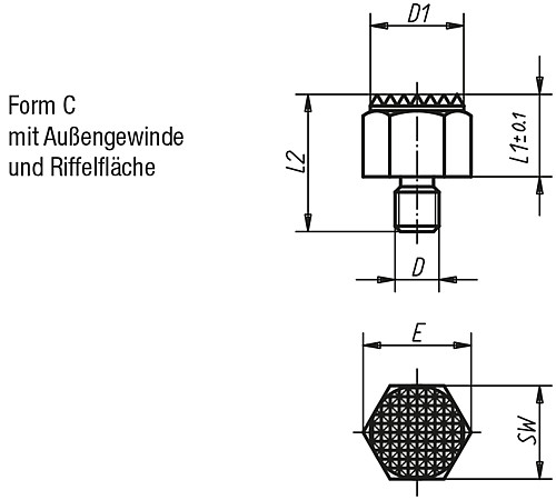 Kipp K0298.3101 POSITIONSFUSS FORM C, D=M8, L1=10 - KIPP K0298-C Positionsfuesse mit Aussengewinde Form C