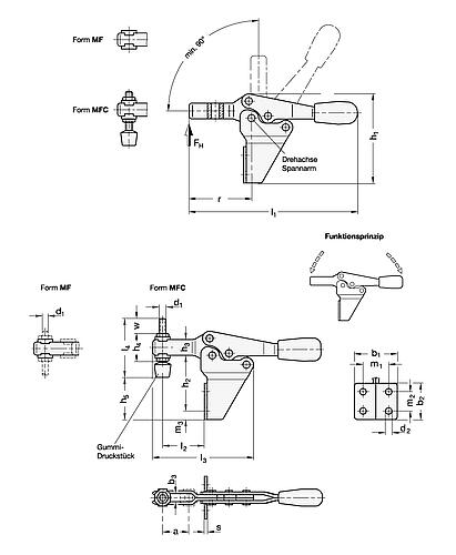 Ganter 820.2-130-MFC Schnellspanner, Spannhebel horizontal, für seitliche Montage - GN 820-2 Schnellspanner - Spannhebel horizontal - fuer seitliche Montage-Abbildung