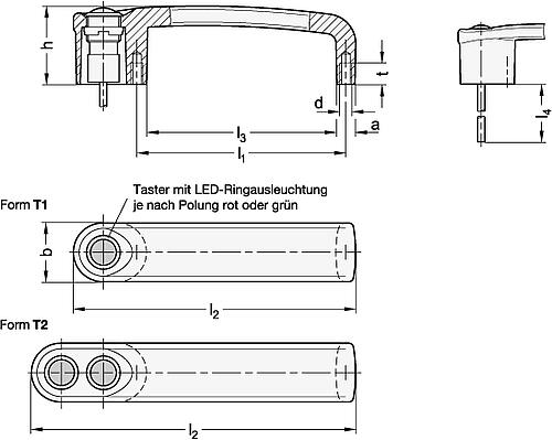 Ganter 422-ZD-T1-K-2-SR Bügelgriffe, mit elektrischer Schaltfunktion, mit Kabel - GN-422-Buegelgriffe-mit-elektrischer-Schaltfunktion-mit-Stecker-Massblatt