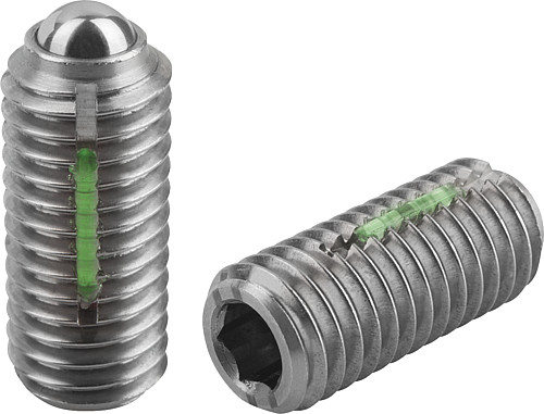 Kipp K0326.204 FEDERNDES DRUCKSTÜCK  M4      EDELSTAHL, KUGEL, LONG LOK, VE - KIPP K0326 Federnde Druckstuecke mit Innensechskant