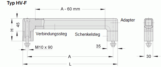 Leschhorn HV-30.R300.080.080.54   Maschinengriffe rückseitige Befestigung A  300, Schenkel schwarz / Steg schwarz  Griff aus Einzelelementen, komplett montiert - Leschhorn HV Maschinengriff-System - Zeichnung-Typ HV-F